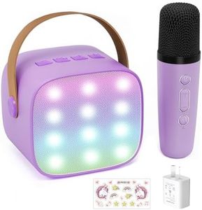 iXTRA Kids Karaoke Machine for Girls, Portable Karaoke Speaker with Bluetooth Wireless Microphone for Adults, Mini Karaoke Microphone Birthday Gifts for Girls Age 4 5 6 7 8+ Years Old-Purple 1 Mic