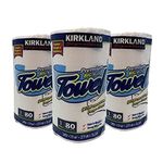 Kirkland Signature Roll Towel | Fabric, White, Blue, 11in x 14in (27.9cm x 35.5cm) | 3 Packs x 80 Sheets