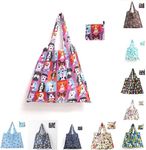 10 Pack Large Cute Animal Pattern Reusable Grocery Shopping Bags Foldable Shopping Bags Grocery Tote with Attached Pouch,Machine Washable Eco-Friendly 46 (width) *40+26cm (Group 2)