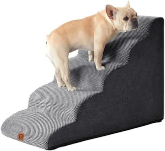 EHEYCIGA Curved Dog Stairs Ramp for High Beds 22.6" H, 5-Step Dog Steps for Small Dogs and Cats, Pet Stairs for High Bed Climbing, Non-Slip Balanced Pet Step Indoor, Grey