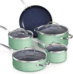 Nuwave Healthy Duralon Blue Ceramic Nonstick Coated 9pc Cookware Set, Scratch-Resistant Diamond Infused, PFAS Free, Induction Ready & Evenly Heats, Oven Safe, Tempered Glass Lids