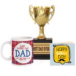 TIED RIBBONS Fathers Day Gift for Dad from Daughter Son - Golden Trophy Award Cup with Ceramic Coffee Mug (325 ml) and Greeting Card Combo Set