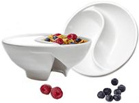 VALLENWOOD Never Soggy Cereal Bowl. White x2. Divided. Cereal Bowl Separated. Unbreakable Melamine. Two sided bowl. Anti Soggy. Separate. Ideal for Snack And Salsa