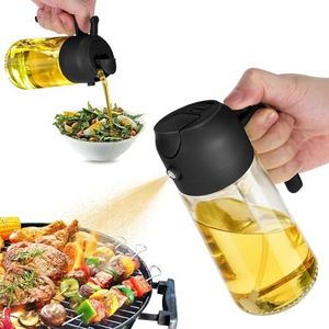 Dsofrenzic 470ml 2 in 1 Oil Dispenser and Sprayer, Oil Spray Bottle for Cooking, Kitchen, Salad, Barbecue Black, Olive Oil Spray Bottle, Oil Dispenser for Kitchen, Oil Sprayer for Cooking Air Fryer