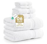 White Bath Towels for Bathroom Set-100% Cotton 6 PC Bathroom Towels, Super Soft Hotel Collection Bath Towels Set - 2 Bath Towel Set, 2 Hand Towel, 2 White Washcloths - White Towels Bathroom Sets