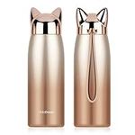 Cute Thermal Flask Stainless Steel Cat Thermos Water Bottle Travel Coffee Mug, Cute Cat Ear, 300ML (Gold)