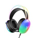 Gaming Headsets with Microphone, PC Wired RGB Rainbow Gaming Headphones for PS4/PS5/MAC/XBOX/Laptop, Lightweight Over-Ear Headphone, Stereo Surround, Auto-Adjust Headband, Black