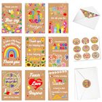 DPKOW Thank You Teacher Cards Multipack, Best Teacher Cards Thank You Teacher Greeting Cards for Thank You Teacher Gifts - 9 Thank You Cards for Teachers with Envelopes + 9 Thank You Teacher Stickers