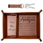 LRUIOMVE 9th Wedding Anniversary PU Leather Valet Tray and Keychain, Unique Husband Boyfriend Gifts from Wife Girlfriend, Romantic 9 Years Anniversary Christmas Valentines Day Gift for Couples Him Her