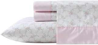 Laura Ashley - Sheet Set, Breathable Percale Cotton Bedding, 200 Thread Count, Deep Pocket, Chic Home Decor (Lynda Pink, King)