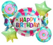 AMFIN (Pack of 5) Candy/Donut Theme Happy Birthday Foil Balloons - Multi