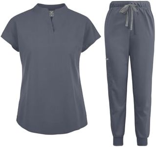 niaahinn Scrubs Set for Women Nurse Uniform Jogger Suit Stretch Top & Pants with Multi Pocket for Nurse Doctor Esthetician Workwear (gray, Small)