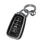 for Toyota Key Fob Cover with Keychain Soft TPU Car Key Case Full Protection Key Holder Fit for 2018-2022 Toyota RAV4 Camry Corolla Avalon C-HR Prius GT86 Highlander Car Smart Key Accessories, Black