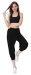 HOEREV Women's Super Soft Modal Spandex Harem Yoga Pilates Capri Pants Black Medium