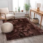 Kashish Rugs Shag Brown Solid Modern Luster Ultra Thick Soft Plush Rectangular Plain Area Rug Polyester Textured Two Length 2" Pile Yarn Easy Clean Stain Fade Resistant Shaggy (Size - 5 X 5 Feet)