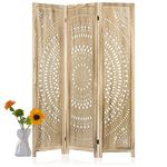 Salfanre 3 Panel Room Divider, Room Divider Screen, Room Divider Panel, Folding Screen Room Divider, 5.6 Ft, Natural