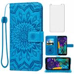 Phone Case for LG Aristo 4 Plus 4+/Tribute Royal X320/Escape Plus/Journey LTE L322DL/K30 2019/Arena 2/X2 2019/Prime 2 Wallet with Tempered Glass Screen Protector Flip Cover Card Holder Stand Cell Blue
