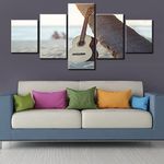 Multi Panels Wall Art Classic Guitar Pictures Music Instrument Paintings Living Room House Decorations Prints on Canvas Sandy Beach Artwork Framed Gallery-Wrapped Ready to Hang Gift(50''Wx24''H)