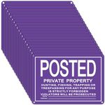 Tandefio 20 Pcs Posted No Trespassing Sign Private Property No Hunting Signs Reflective Aluminum Metal Posted Signs for Warning No Hunting Fishing Trapping Indoor Outdoor Use 10"x7"(Purple)