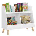 Lestarain Kids Bookcase, Kids Storage Unit for Books, Toys, Nursery Furniture for Kids Room, Wooden Montessori Bookshelf for Children, with 5 Compartments, White, 82x35x70cm