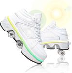 yousulun Automatic Shoes Double-Row Deform Wheel Skate for Walking and Skating Invisible Deformation Roller Parkour Retractable Children's Shoes That Turn Into Rollerskates (35, LED White)