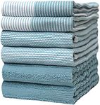 Premium Kitchen Towels (20?x 28?, 6 Pack) - Large Cotton Kitchen Hand Towels - Flat & Terry Towel - Highly Absorbent Tea Towels Set with Hanging Loop (Aqua)