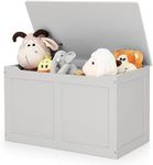 HONEY JOY Large Toy Storage Box, Wooden Storage Chest Organiser w/Safety Hinged Lid, Children Toy Storage Box for Nursery Room, Playroom, Living Room, Home Organization, 72 cm x 40 cm x 44 cm, Grey