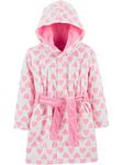 Simple Joys by Carter's Girls' Hooded Sleeper Baby and Toddler Robe, Pink Hearts, 12-24 Months