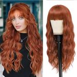 Xiweiya Wigs Long Curly Copper Red Lace Wig with Air Bangs Auburn Hair Length 4x1 Lace Synthetic Curly Wig Heat Resistant Fiber Wigs Middle Parting for Women, Drag Queen Cosplay Makeup