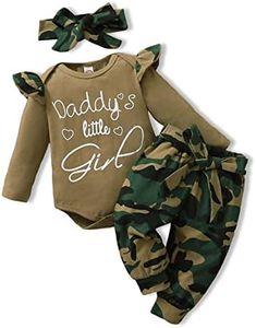 AMAWMW Baby Girl Clothes Set Daddys Little Girl Ruffle Romper Top Camouflage Pants Newborn Infant Baby Girl Outfit (Green 2, 6-12 Months)