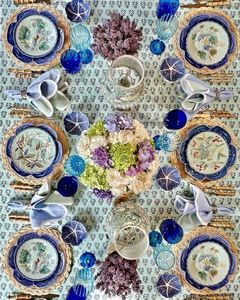 CPC Round Tablecloth- Cotton Indian Block Print Tablecloth -Handmade Printed Washable Cotton Table Cloth - Spring/Summer, Weding Table Cover - Poppy Blue 132 Inches