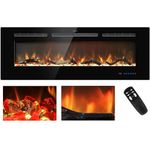 Kentsky 50 inches Electric Fireplace, Recessed and Wall Mounted Fireplace Heater, 750W/1500W Linear Fireplace with Remote Control, Touch Screen, Multiple Flame Colors, Timer, Log & Crystal, Black