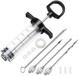 Tri-Sworker Plastic Meat Injector Kit for Smoker with 3 Flavor Food Syringe Needles, Ideal for Injecting Marinade into Turkey, Meat, Brisket; 1-OZ; Including Paper User Manual, Recipe E-Book (PDF)