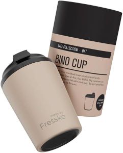 made by Fressko| Reusable Stainless Steel Coffee Cup-Oat|8oz 227ml|Double Walled Insulated Travel Mug|Easy Clean Leak Proof Lid