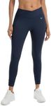 PaletteFit Crossover Workout Leggings for Women, Tummy Control V Cross Waist Yoga Pants, No Front Seam Activewear Leggings (True Navy, L)