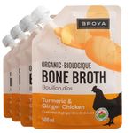 Broya Chicken Bone Broth | Certified Organic Chicken with Collagen Protein | Paleo, Keto and Gluten-Free | Perfect for Sipping, Soup and Cooking Stock | Tumeric & Ginger (4 Packets)