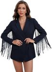 WDIRARA Women's Fringe Trim Long Sleeve Button Front Blazer Cocktail Party Jacket, Black, X-Small