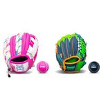 Franklin Sports Air Tech Baseball Glove with Ball - Tee Ball - Soft Air Tech Foam - White/Pink & Kids Baseball Glove - Meshtek Youth Teeball Glove + Ball Set - Boys + Girls Mitt