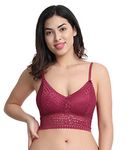 Cresale Women's Net Lightly padded Wire Free Bralette Bra (CR01_Red, Maroon_30)