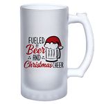 Happu - Printed Beer Mug, Frosted Beer Glass, Double Walled Frosty Mug of Christmas Theme - Fueled by Beer and Christmas Cheer, Gift for Mens, Womens, for Beer Lovers, Gift for Friends, HP-1510