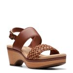 Clarks Collection Women's Seannah Step Wedge Sandal, Tan Leather, 8.5 Medium US