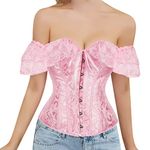 Ydsxlp Gothic Corset Tummy Control Bustiers Top Women's Floral Lace Corset Top Waist Corset Bustier Dirndl Blouse Costume Lingerie, Ya pink, S