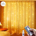 Curtain Lights, Fairy Lights for Bedroom, 300 LEDs Warm White Twinkle Lights with 8 Modes USB Powered, String Lights with Remote & Timer for Indoor Christmas Party Patio Decoration(9.8 x 9.8 Ft)