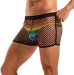 Amy Coulee Amy Coulee Mens Fishnet Shorts See Through Mesh Boxer Briefs Sexy Lounge Underwear Swim Trunks Cover Up, Black, Medium