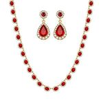 WOWORAMA Bridal Jewelry Set for Wedding Crystal Choker Necklace And Earrings Set Red Gold Rhinestone Jewelry Set for Women Bride Bridesmaid Prom Party Jewelry Set Ruby-red Color