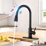 Matte Black Touch Sensor Kitchen Faucet with Pull Down Sprayer, Single Handle High Arc Touch Activated Pull Out Kitchen Faucets, Stainless Steel