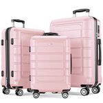 SHOWKOO Luggage Sets 3 Piece Hard Shell PC+ABS Expandable Lightweight Durable Trolley Travel Suitcase with Spinner Wheels TSA Lock, 20" 24" 28" -Pink