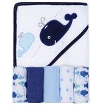 Viviland Baby Towel and Five Washcloths, Soft Absorbent Baby Girl Boy Bath Towel Set, Whale Hooded Towels with Infant Washcloths, Gift for Infants and Newborn, 26"×30", 6 Pack