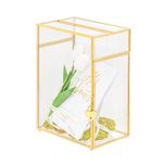 NCYP Glass Cards Box for Wedding Reception - Rectangle Glass Box with Slot and Lock for Money, Envelopes - Birthdays Party Tabletop Decor, 20.3 x 14.1 x 28.7 cm, Gold, Clear (Card Box Only)