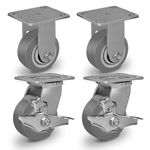 CWfutureparts 4"X2" Industrial Casters Set of 4, Thermoplastic Rubber Heavy Duty Casters for Hotel, Hospital and School Carts - Total Load Capacity 1400 lbs（2 Brake&2 Rigid）